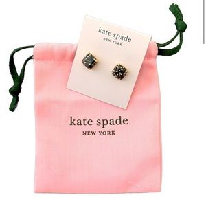 NWT KATE SPADE Gold Black Glitter Mini Crystal Square Stud Earrings WBR00227